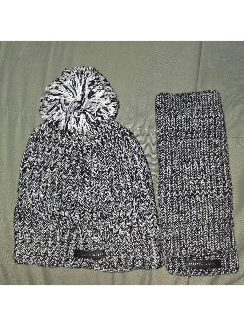 Rebecca Minkoff Black White Hat Hand Warmer Set NWOT